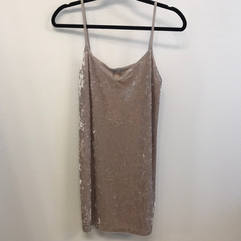 Zara Velvet Beige Tan Dress Small NWT
